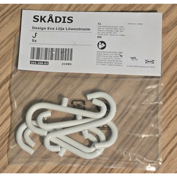 IKEA Skadis J Hooks For Pegboard Organization Accessories White 203.208.02 5 Pk - Picture 1 of 4